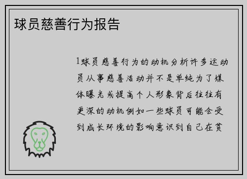 球员慈善行为报告
